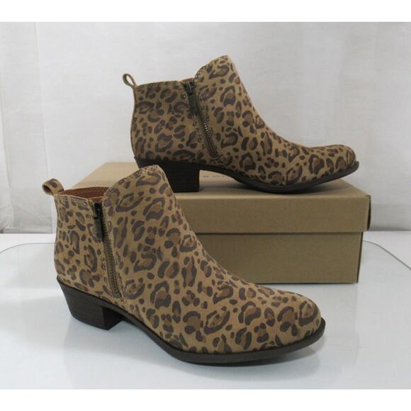 Lucky Brand Basel Size 7.5 Block Heel Booties Ankle Boots Out Zip Leopard - Picture 3 of 8
